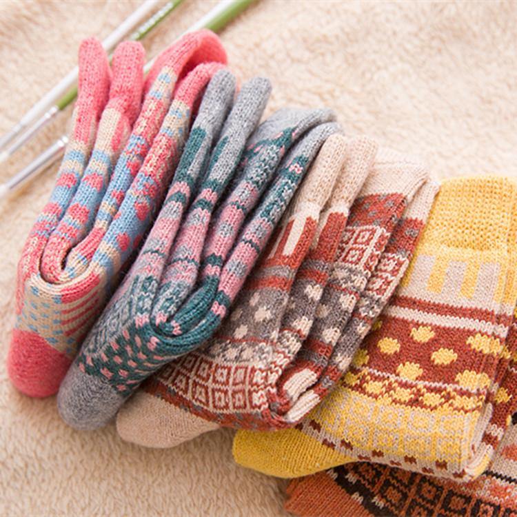 Womens Winter Wool Warm Bohemian Polka Dot Socks 5 Pairs Set - CHALIER