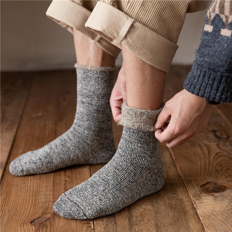 Men's Winter Athletic Outdoor Sports Socks Warm Thick Socks Cozy Wool Crew Socks 6 Pairs - CHALIER