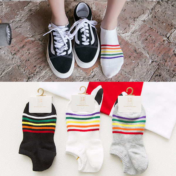Chalier Women Cotton Socks Rainbow Stripe
