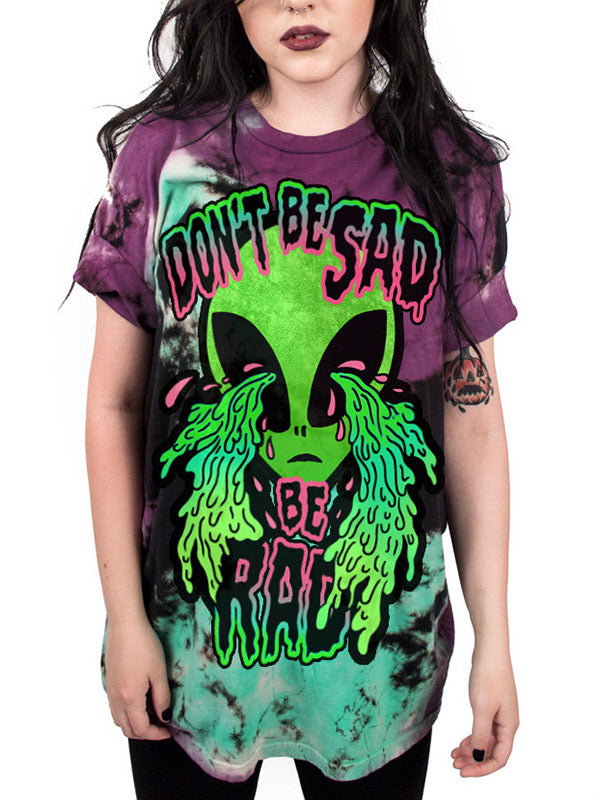 Women's Funny Cartoon Alien Prints Plus Size Tie-dye T-Shirt