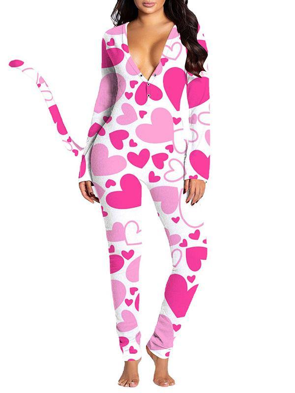 Women's Sexy V-neck Animal PrintS Long-sleeved Tail Jumpsuits - CHALIER