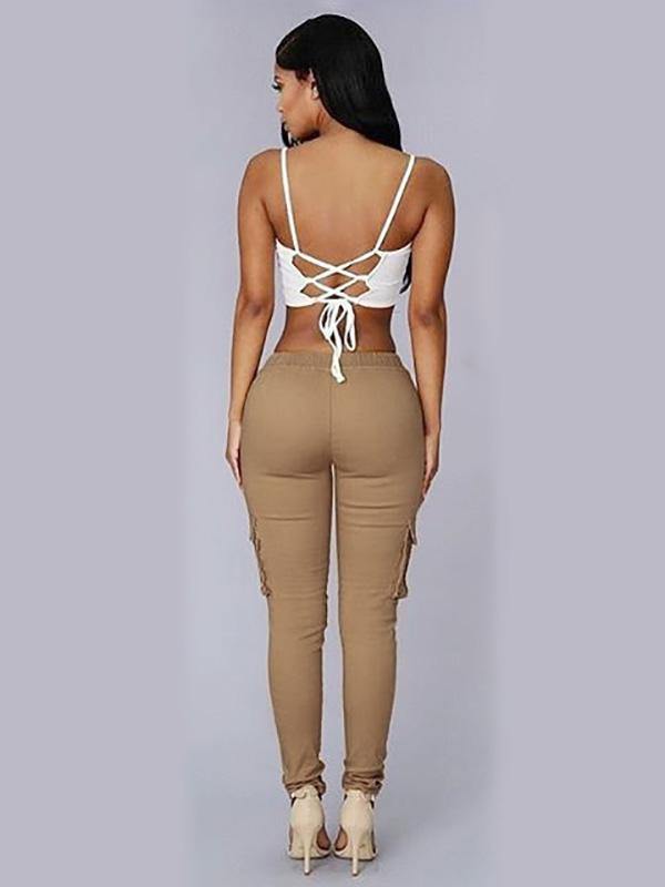 Women's Casual Drawstring Pencil Pants High Waist Pockets Plus Size - CHALIER