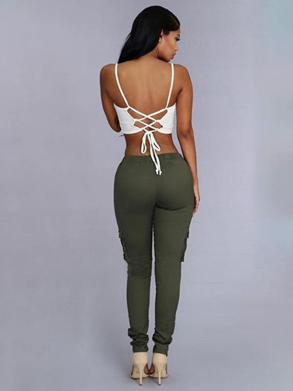 Women's Casual Drawstring Pencil Pants High Waist Pockets Plus Size - CHALIER