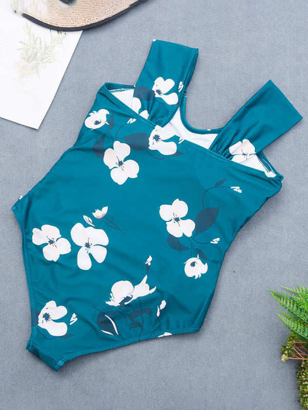 Women's One Piece Bikini Pleated Wide Strap Swimsuit Green