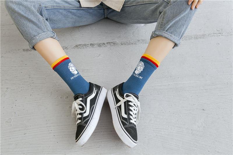 Chalier Men Fun Crazy Cotton Casual Socks Navy Blue with Man Pattern 1 Pair - CHALIER