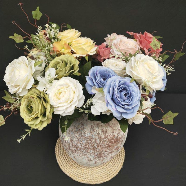 Artificial Flowers Bouquets Gift Home Decor Fake Plants Romantic Blue Roses - CHALIER