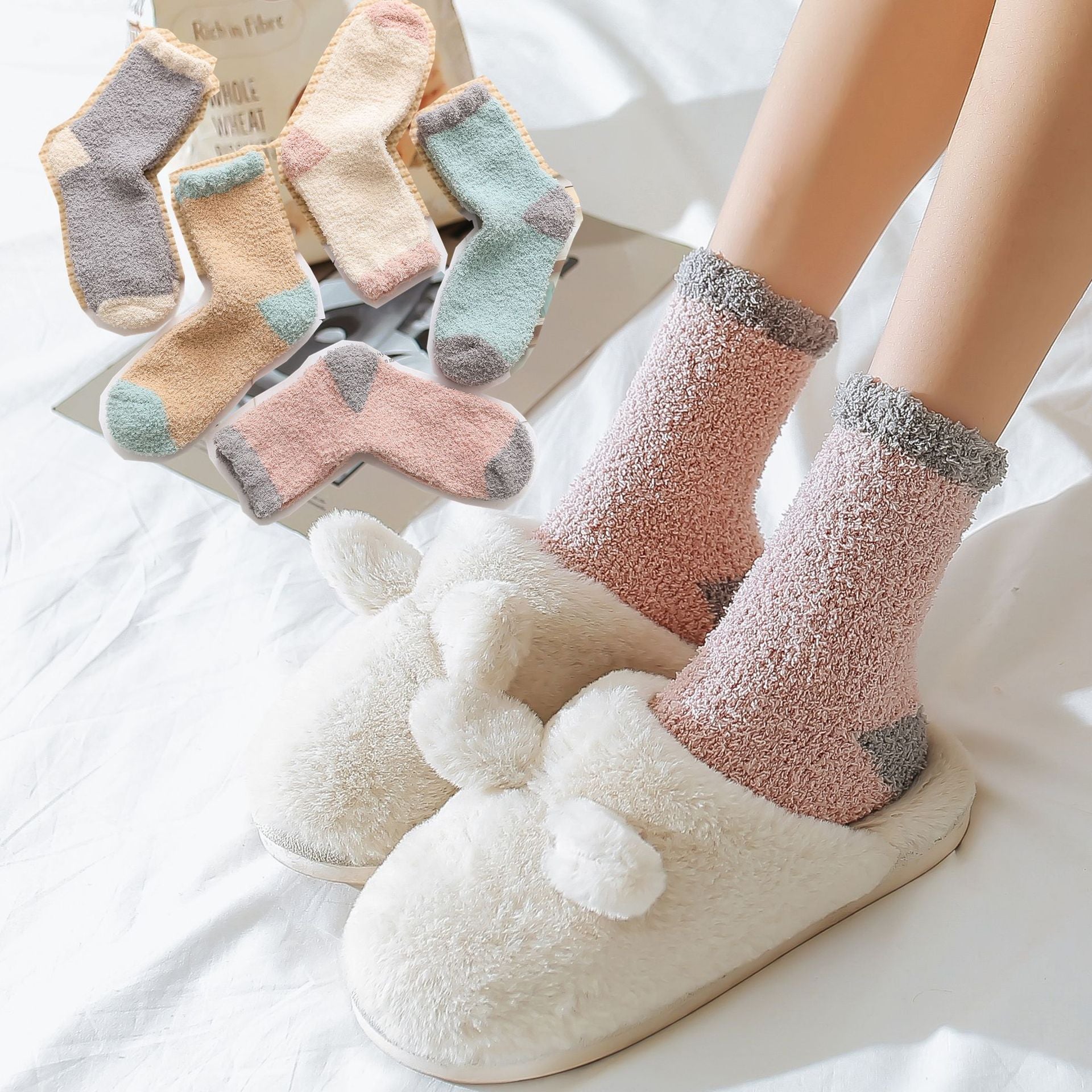 Chalier Womens Winter Socks Coral Fleece Home Slipper Socks Set 5 Pairs