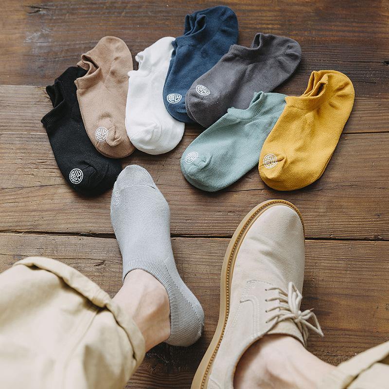 Mens Casual Socks Letter Pattern Solid Color Socks Warm Cotton Socks Set 8 Pairs - CHALIER