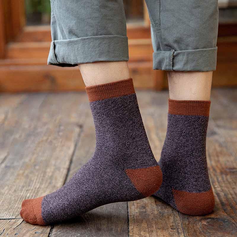 Mens Winter Warm Cozy Wool Socks Crew Thickened Towel Socks Set 6 Pairs - CHALIER