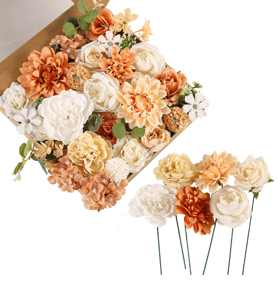 Artificial Flowers Combo Box Set Faux Flowers Bulk Flower Leaf with Stems Arrangements for DIY Wedding Bouquets Party Indoor Outdoor