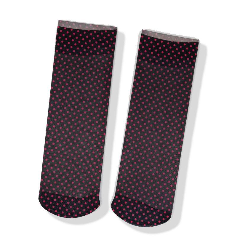 Womens Cute Sweet Short Ultrathin Stockings Printed Patterns Polka Dot Ankle Socks Set 6 Pairs - CHALIER