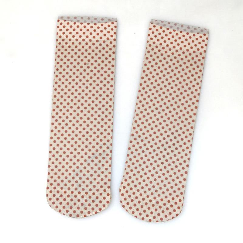 Womens Cute Sweet Short Ultrathin Stockings Printed Patterns Polka Dot Ankle Socks Set 6 Pairs - CHALIER