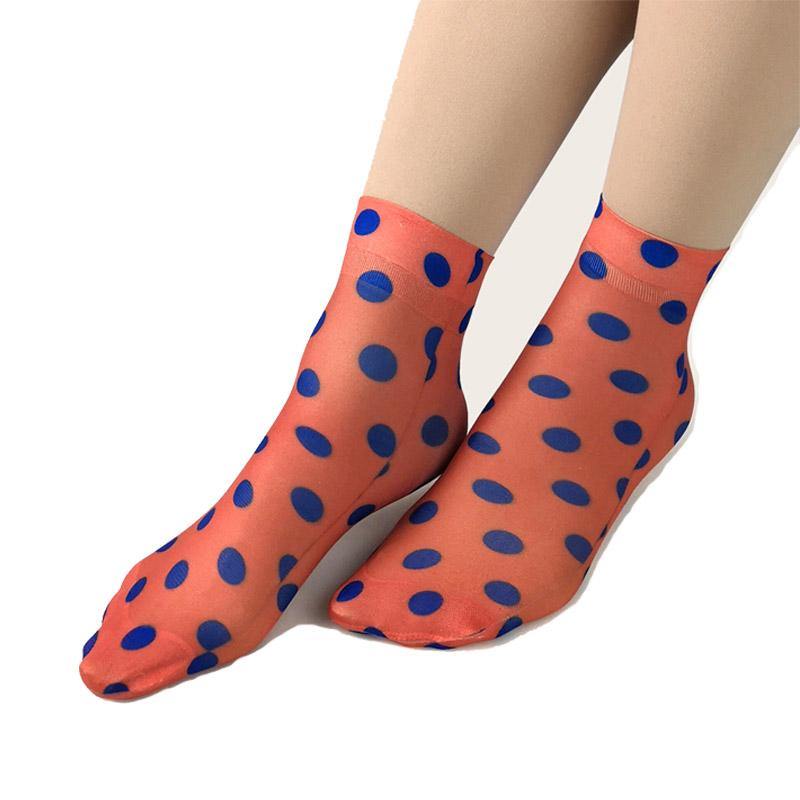 Womens Cute Sweet Short Ultrathin Stockings Printed Patterns Polka Dot Ankle Socks Set 6 Pairs - CHALIER