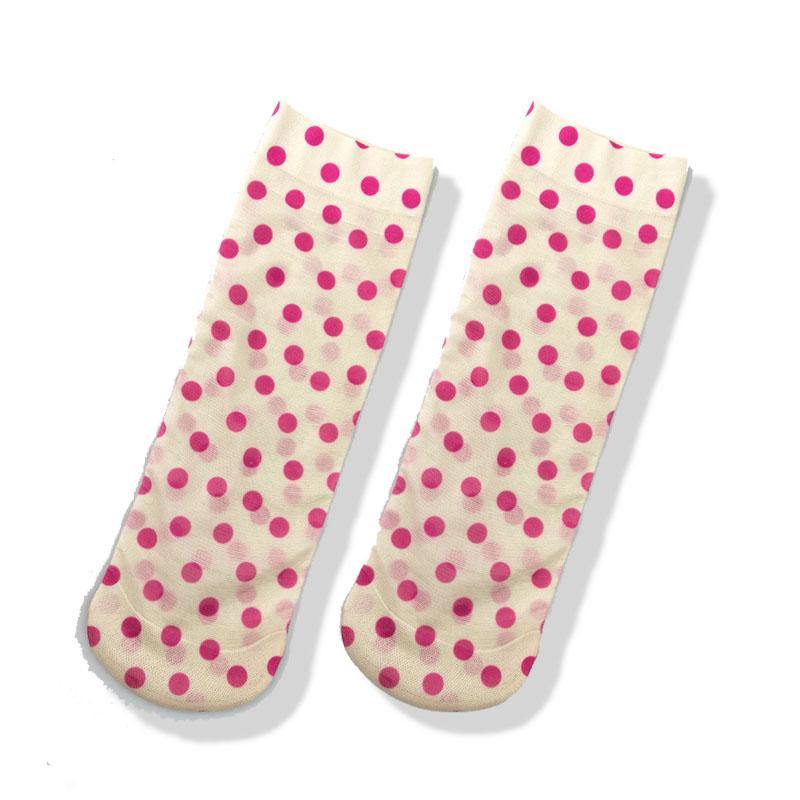 Womens Cute Sweet Short Ultrathin Stockings Printed Patterns Polka Dot Ankle Socks Set 6 Pairs - CHALIER