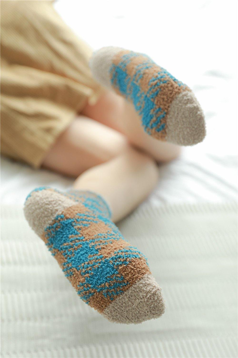 Womens Fuzzy Checkered Pattern Socks Winter Soft Slipper Cozy Fluffy Socks Gifts 7 Pairs - CHALIER