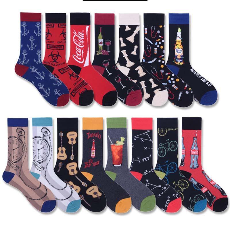 Mens Cotton Crew Crazy Fun Socks Abstract Art Novelty Hip Hop Socks - CHALIER