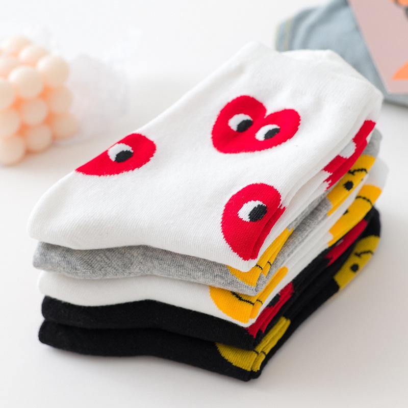 Womens Fun Socks Smiling Face Socks Hearts Cotton Socks Set 5 Pairs - CHALIER