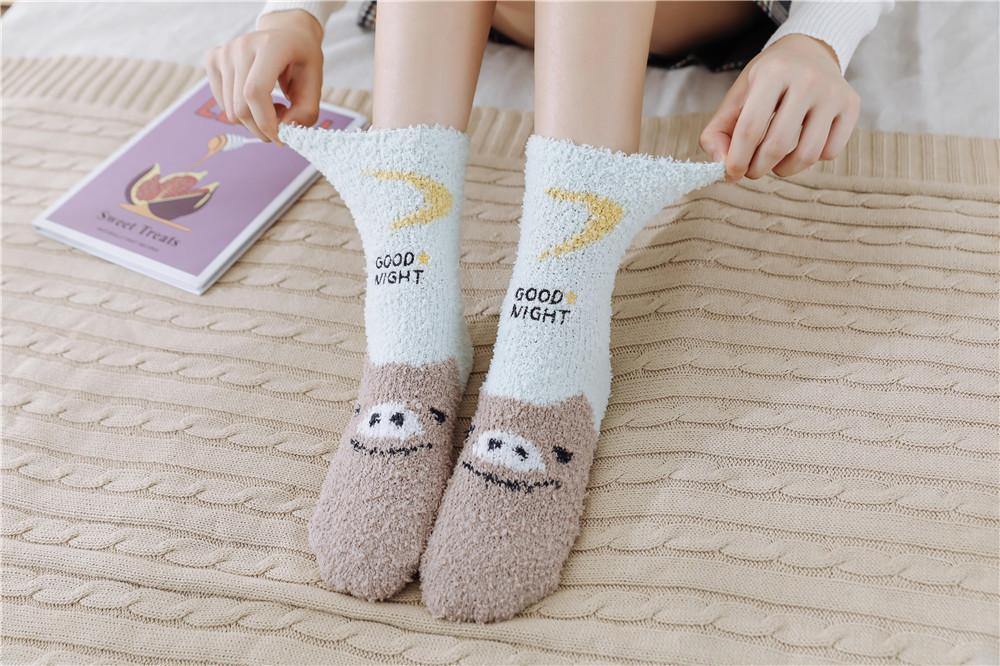 Womens Winter Warm Fuzzy Slipper Socks Cute Animals Socks Set 6 Pairs - CHALIER
