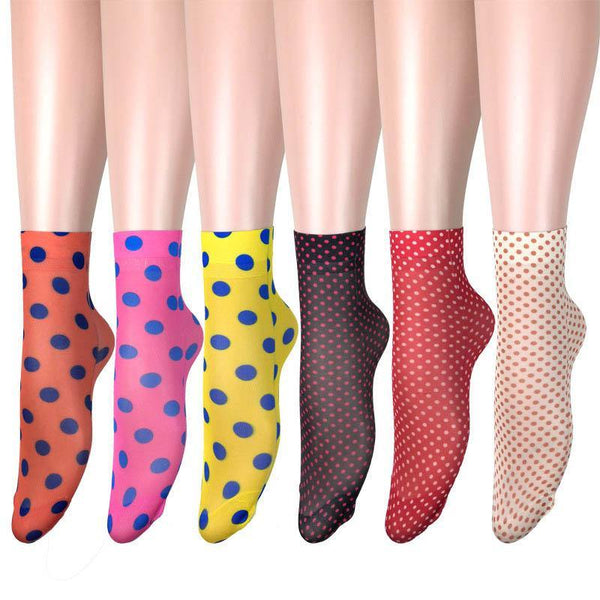 Womens Cute Sweet Short Ultrathin Stockings Printed Patterns Polka Dot Ankle Socks Set 6 Pairs - CHALIER