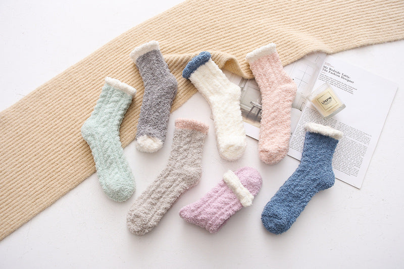 Womens Coral Fleece Socks Home Thick Slipper Sleep Socks Winter Socks Set 7 Pairs