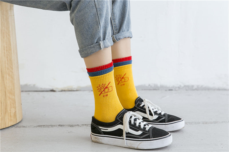 Chalier Mens Cotton Crew Casual Socks Fashion Style Yellow Unisex Socks