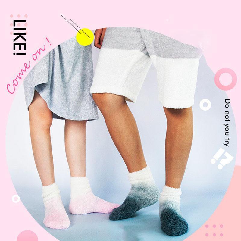 Womens Winter Warm Fuzzy Slipper Socks Gradient Color Family Couple Socks - CHALIER