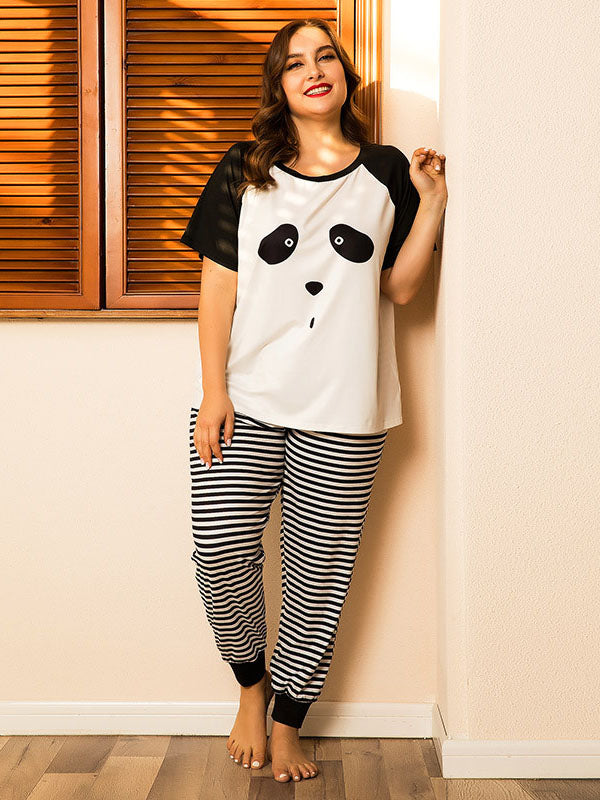 Women's Casual Plus Size Pajamas Cute Panda Lingerie Two-Piece Set Animals