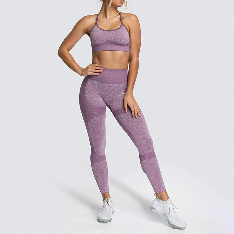 Womens Lace-up Sports Padded Seamless Workout Bra Yoga Running Fitness Bras/Leggings/Suit - CHALIER