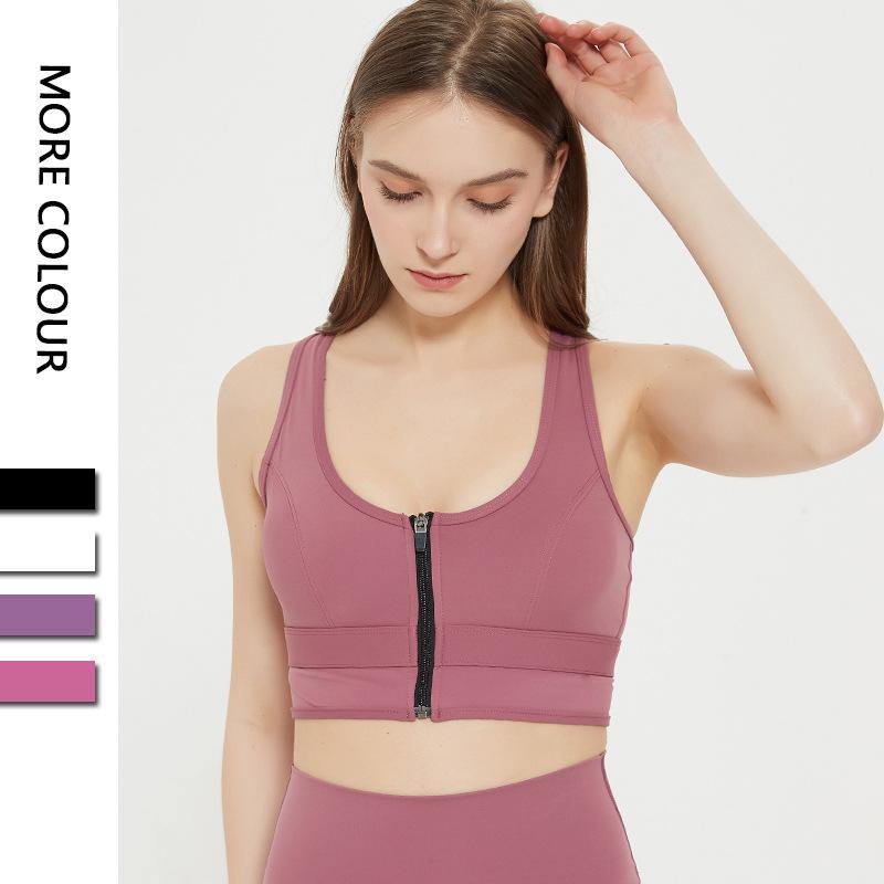 Womens Zip Front Sports Bra Wireless Bra Racerback Removable Pads Workout Active Yoga Sports Bra - CHALIER