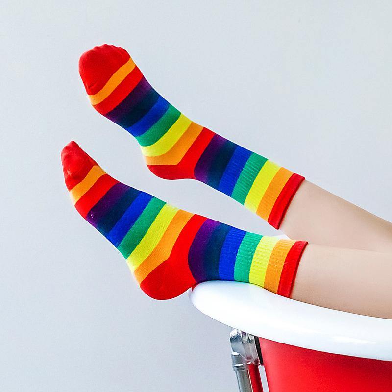 Womens Fashion Socks Colorful Stripe Casual Novel Cotton Crew Socks 4 Pairs - CHALIER