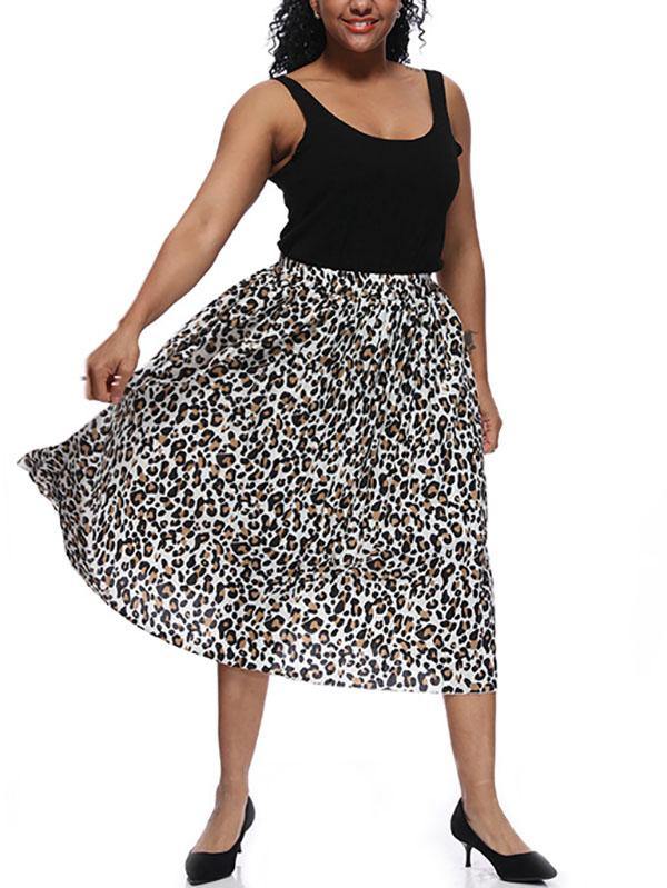 Women's Printed Chiffon Pleated Skirt Plus Size Midi Skirts - CHALIER