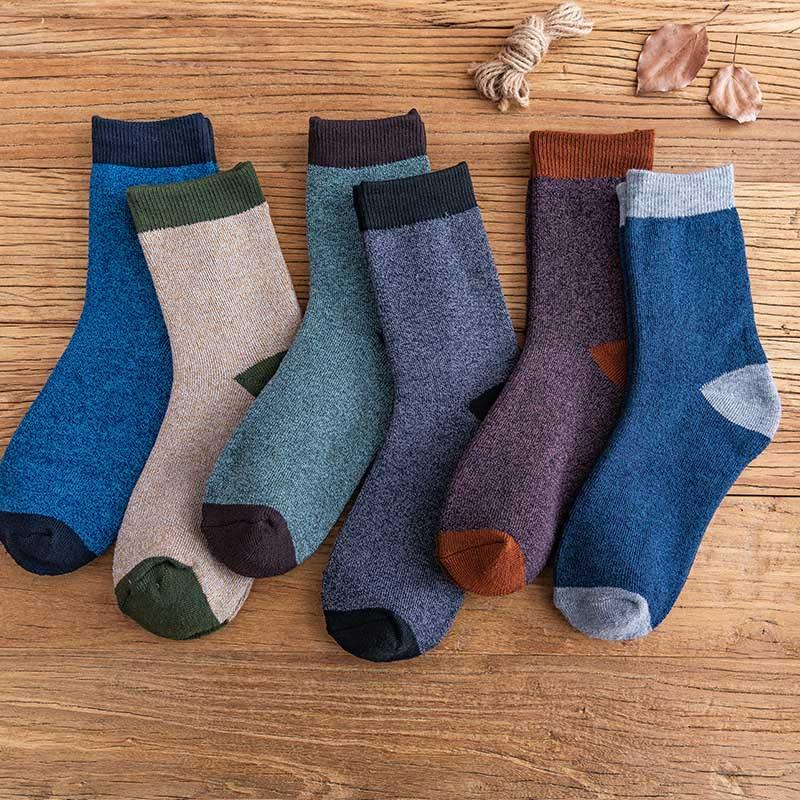 Mens Winter Warm Cozy Wool Socks Crew Thickened Towel Socks Set 6 Pairs - CHALIER