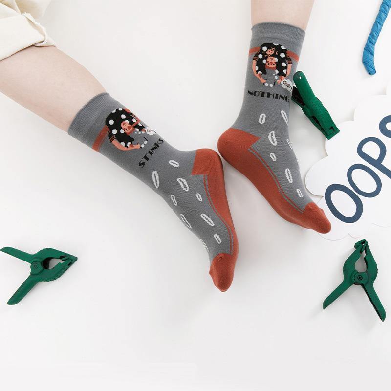 Womens Crew Happy Crazy Funny Socks Cartoon Illustration Sock Set - CHALIER