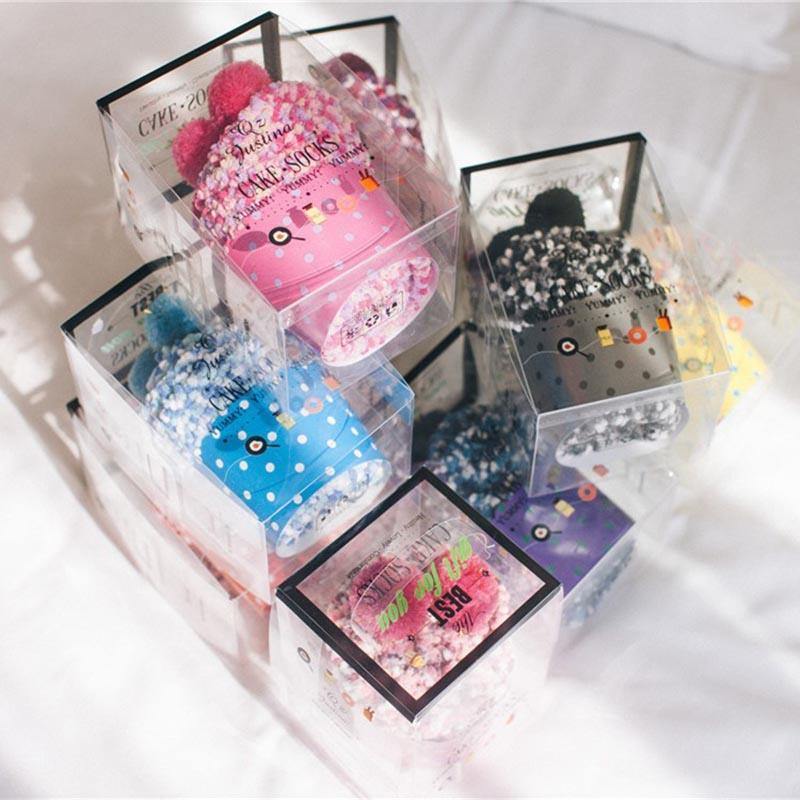Womens Warm Winter Slipper Wool Socks Cup Cake Gift Box Family Socks - CHALIER