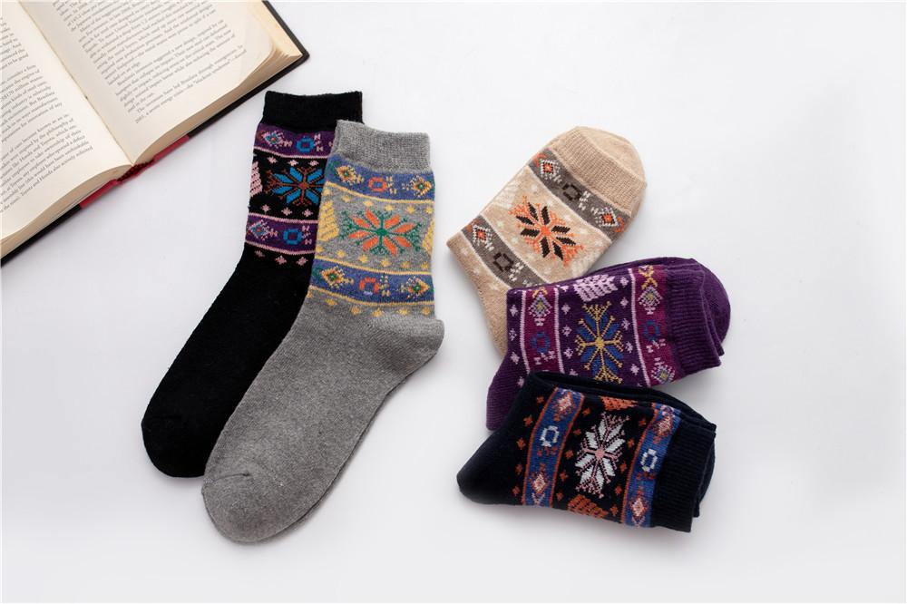 Womens Winter Wool Warm Thick Vintage Socks Fashion Sock Set 5 Pairs - CHALIER