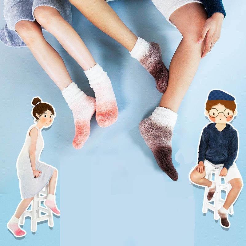 Womens Winter Warm Fuzzy Slipper Socks Gradient Color Family Couple Socks - CHALIER