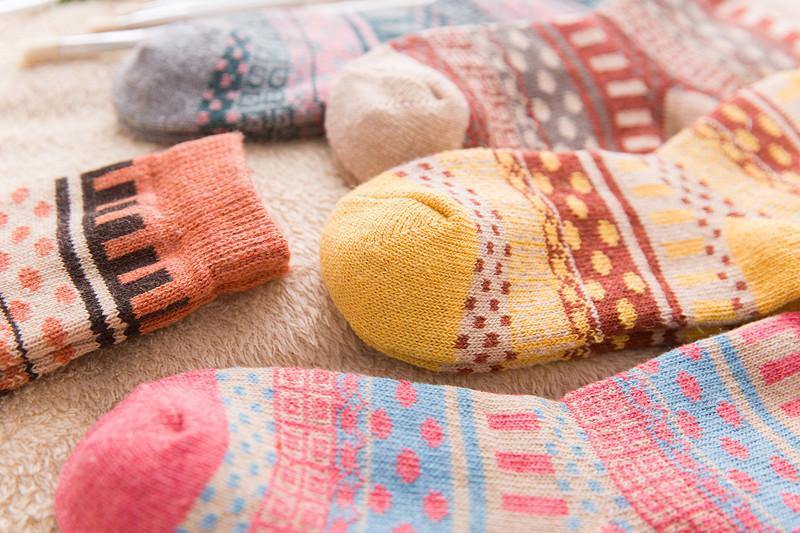 Womens Winter Wool Warm Bohemian Polka Dot Socks 5 Pairs Set - CHALIER