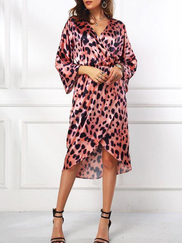 Women's Elegant Causual Smooth Floral Prints Speckle Pattern Dress Long Sleeve - CHALIER