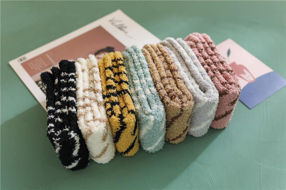 Womens Fuzzy Leopard Pattern Socks Winter Soft Slipper Cozy Fluffy Socks Gifts 7 Pairs - CHALIER