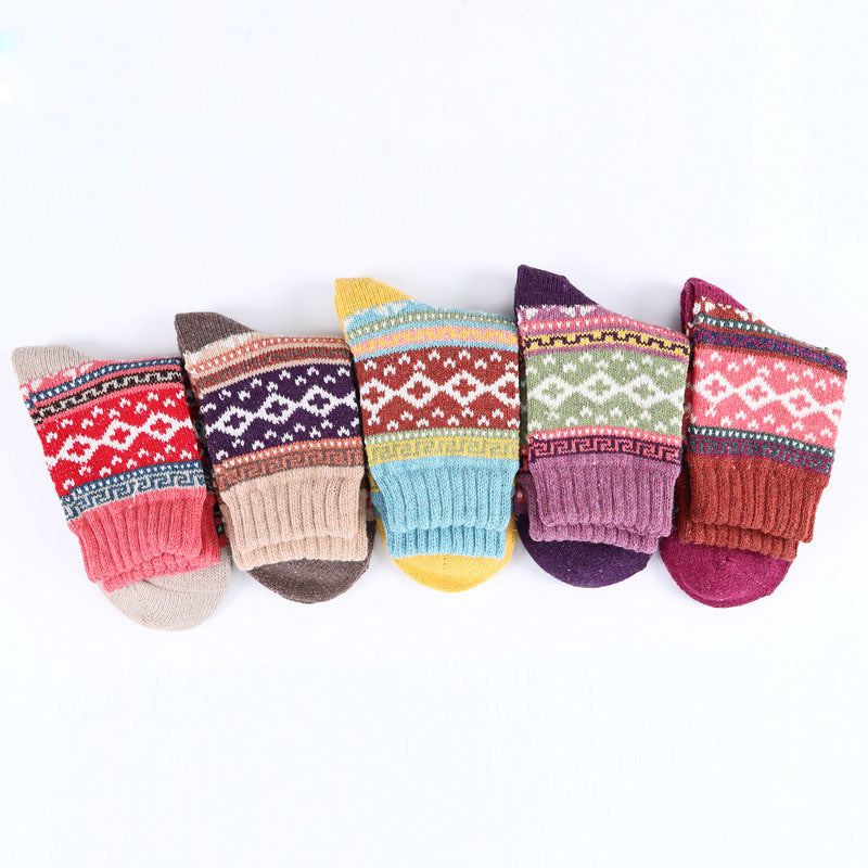 Women Winter Warm Knit Wool Casual Crew Socks 5 Pairs