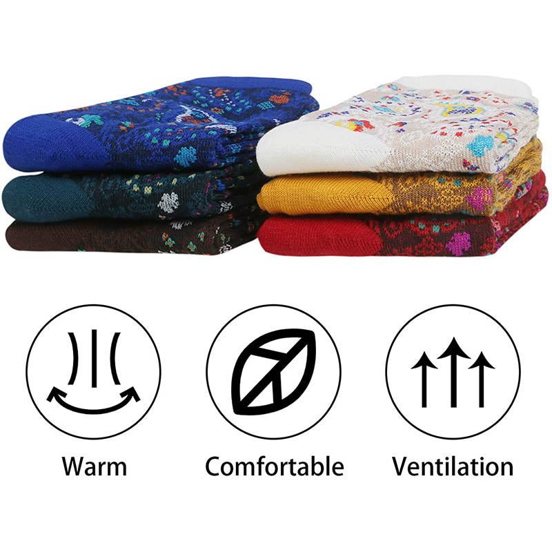 Womens Fun Printed Socks Retro Cotton New Exotic Socks 6 Pairs