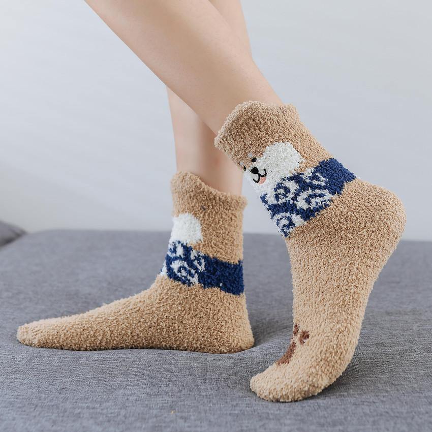 Womens Winter Soft Slipper Cozy Cartoon Socks 5 Pairs Fuzzy Cute Puppy Socks Set - CHALIER