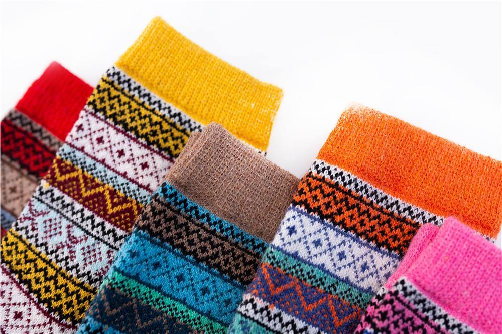 Womens Winter Wool Warm Vintage Stripe Socks 5 Pairs Set - CHALIER