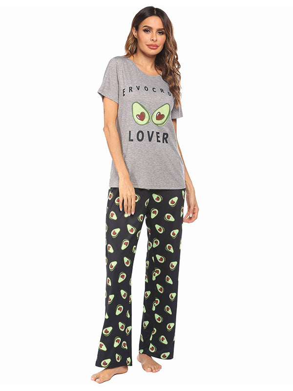 Women's Pajamas Set Avocado Printed Sleepwear Summer Short Sleeve PJs Sets