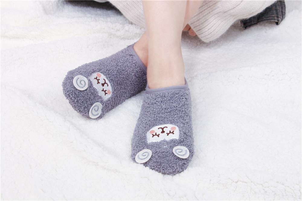 Women 9 Pairs Winter Non-slip Slipper No-show Socks Coral Fleece Cute Animals Grip Socks - CHALIER