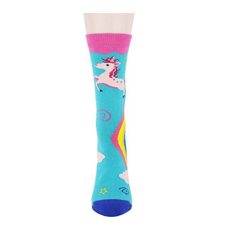 Womens Cartoon Cotton Fun Crazy Crew Socks Unicorn Rainbow Socks - CHALIER
