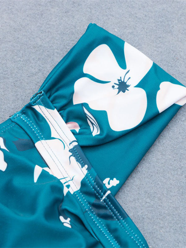 Women's One Piece Bikini Pleated Wide Strap Swimsuit Green