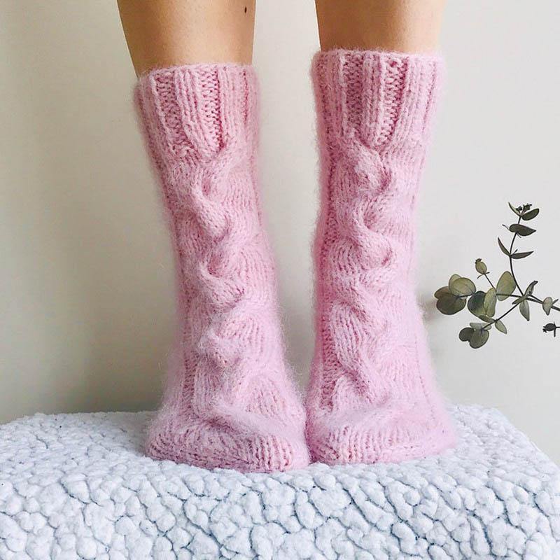 Womens Winter Warm Fuzzy Cozy Wool Knitted Home Slipper Crew Short Socks - CHALIER