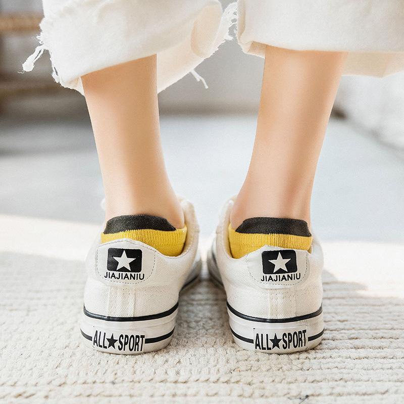 Womens Socks 10 Pairs Solid Color Socks Novel Fun Cute Cotton Ankle Socks - CHALIER