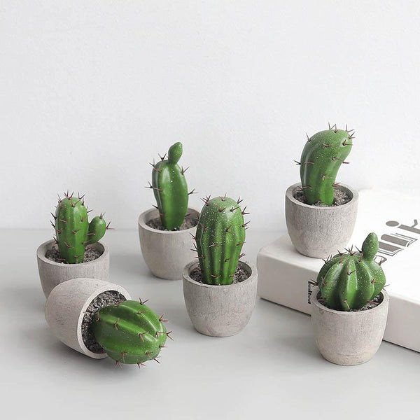 Artificial Plant Fake Mini Potted Fake Cactus Desktop Home Decor - CHALIER